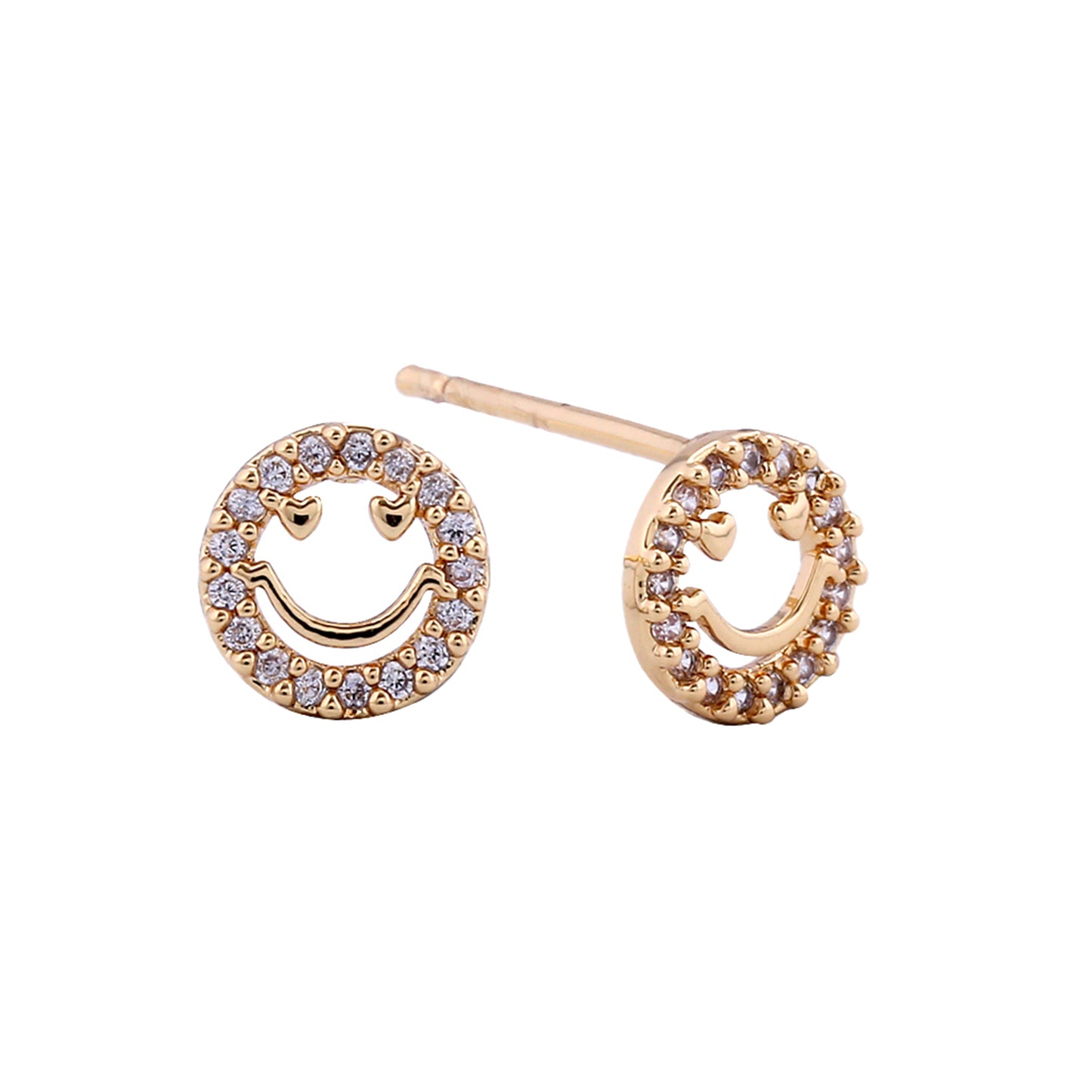 14K Gold/White Gold Dipped Bordered Smile Stud Earrings