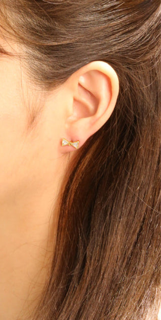 14K Gold/White Gold Dipped Tiny Little Bow Stud Earrings