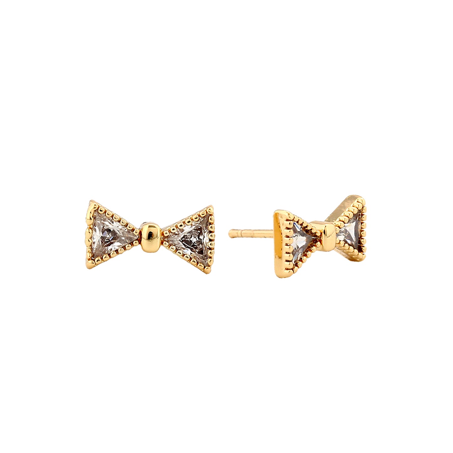 14K Gold/White Gold Dipped Tiny Little Bow Stud Earrings