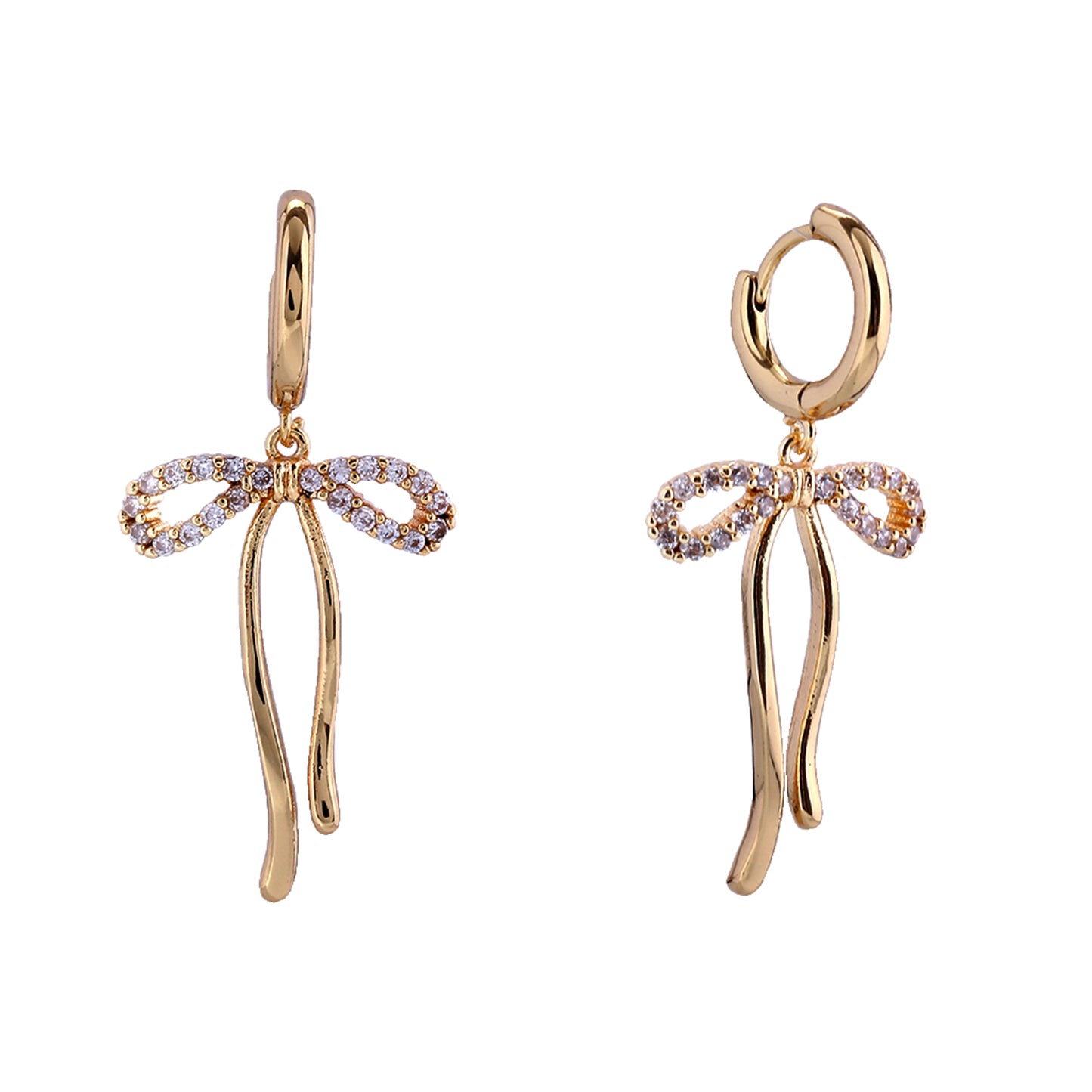 14K Gold/White Gold Dipped Dangling Ribbon Huggie Earrings