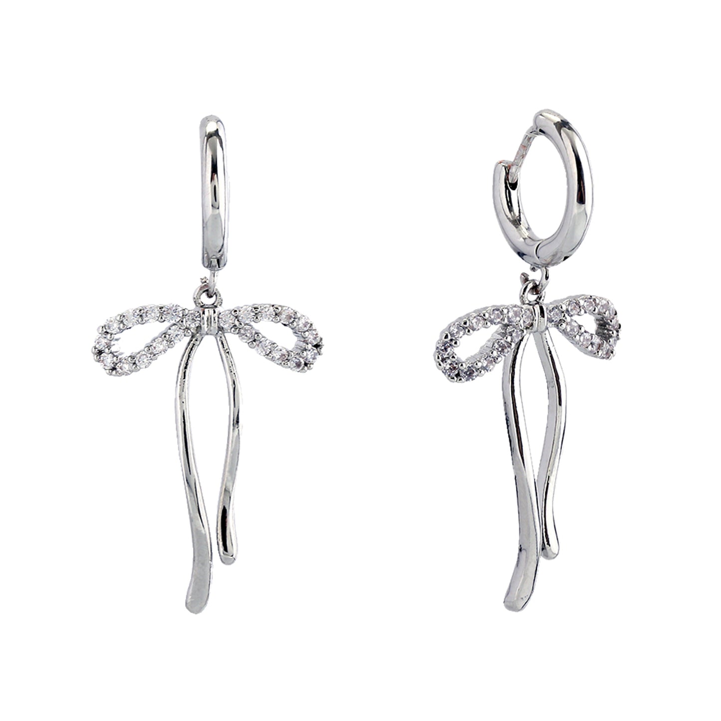 14K Gold/White Gold Dipped Dangling Ribbon Huggie Earrings