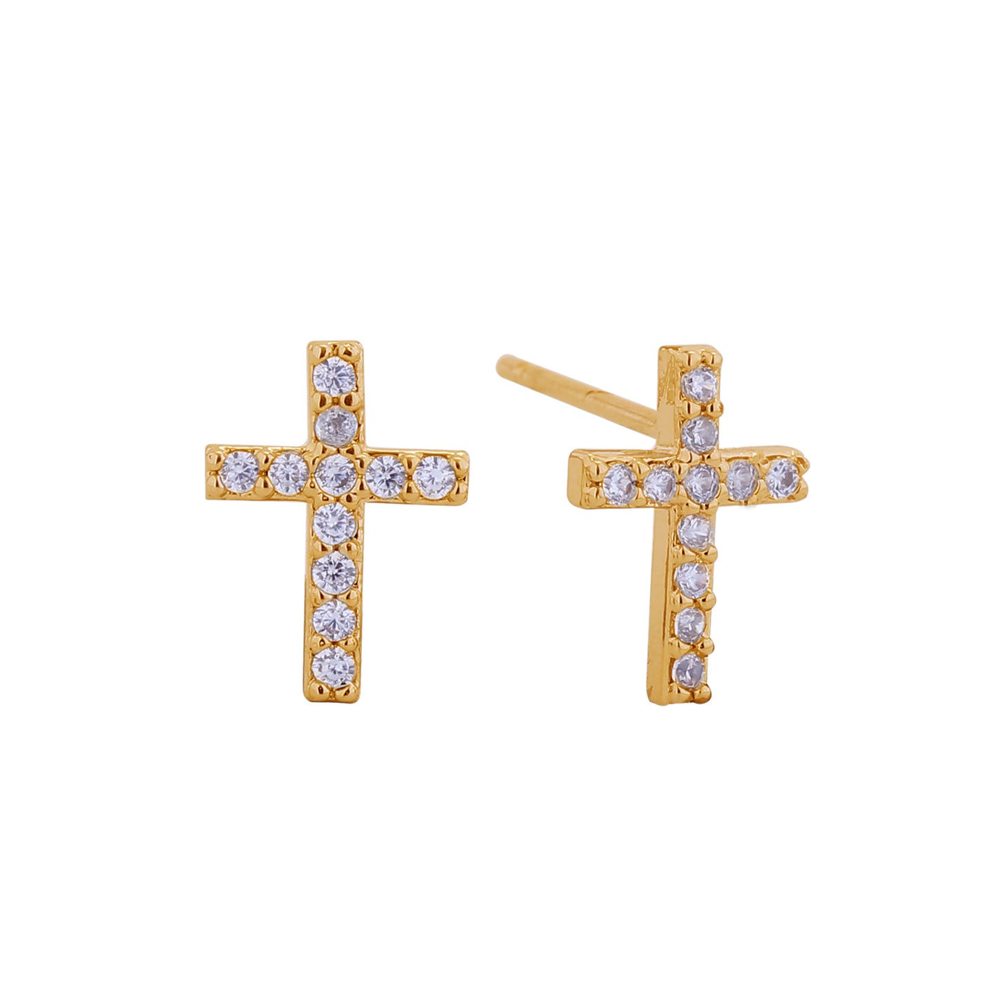 14K Gold/White Gold Dipped Mini Cross Stud Earrings