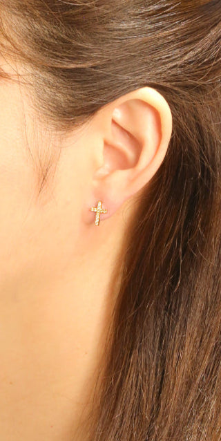 14K Gold/White Gold Dipped Mini Cross Stud Earrings