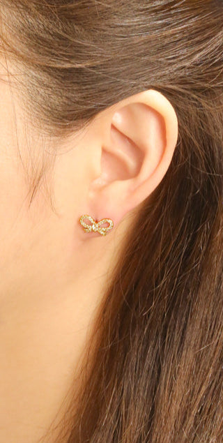 14K Gold/White Gold Dipped Tied Ribbon Stud Earrings