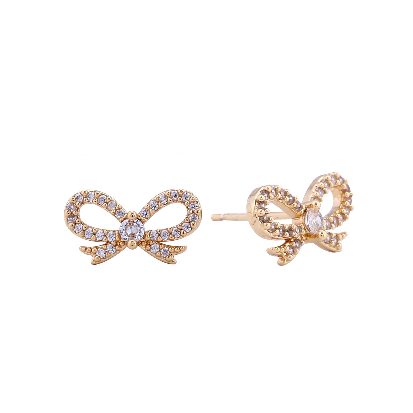 14K Gold/White Gold Dipped Tied Ribbon Stud Earrings