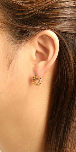 14K Gold/White Gold Dipped Radiant Smile Stud Earrings