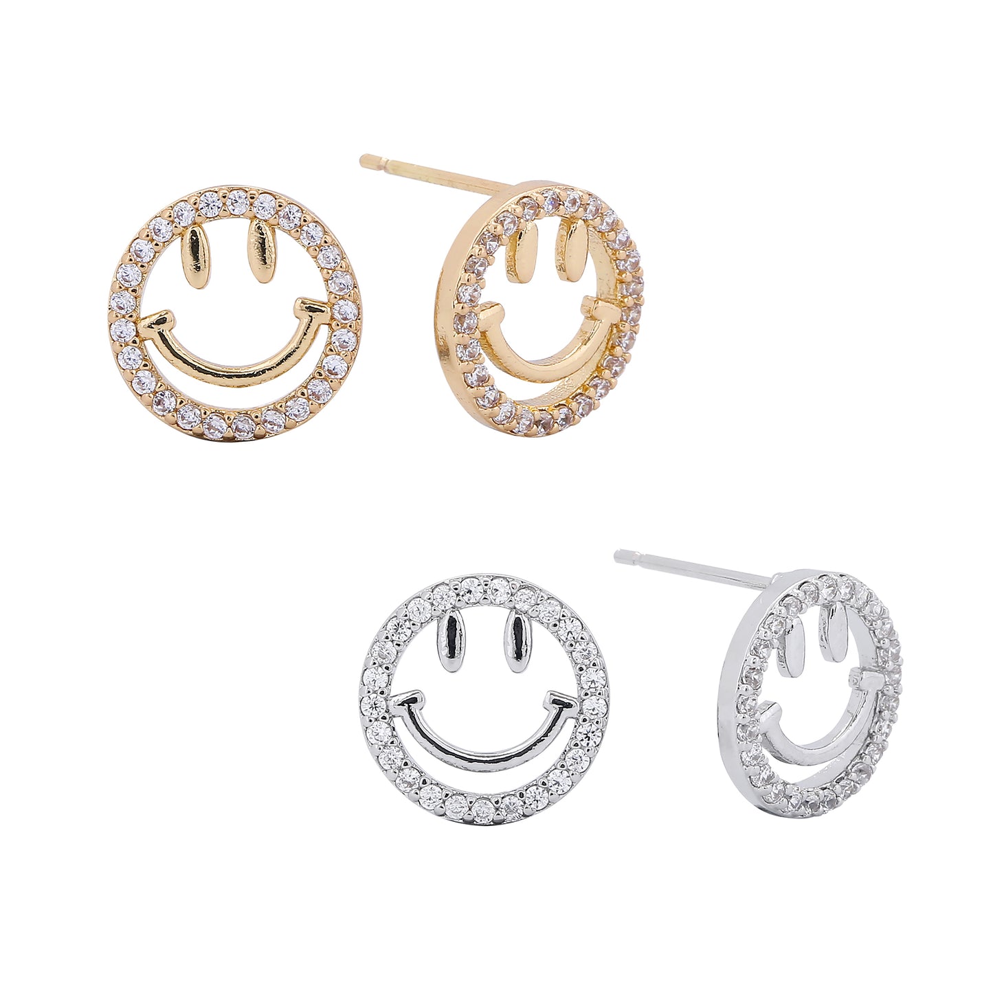 14K Gold/White Gold Dipped Radiant Smile Stud Earrings