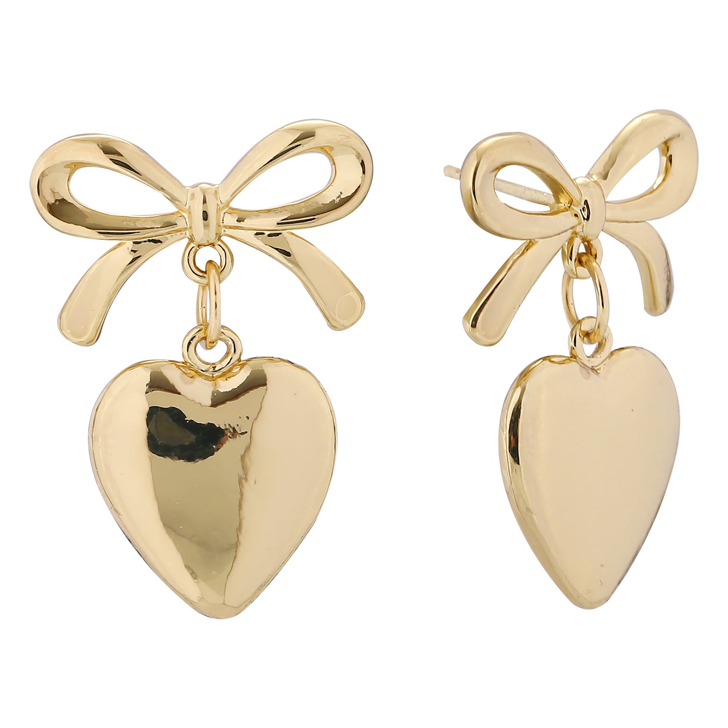 14K Gold/White Gold Dipped Heart Ribbon Drop Earrings
