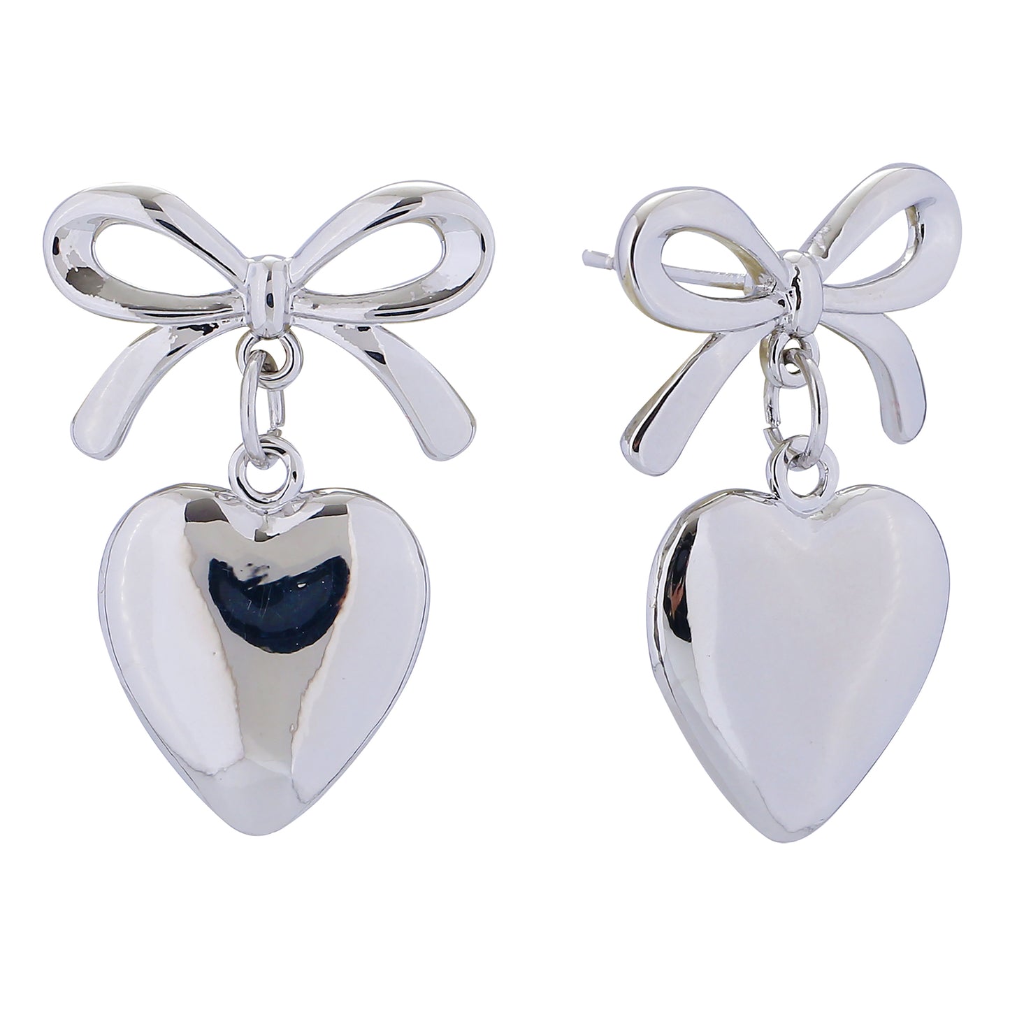 14K Gold/White Gold Dipped Heart Ribbon Drop Earrings