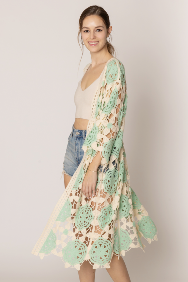 Flower Two Tone Crochet Cardigan