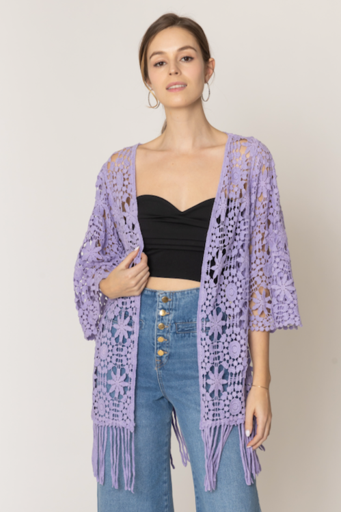 Floral Crochet Cardigan with Fringe