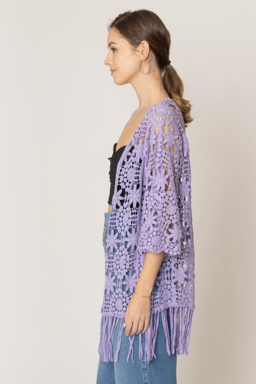 Floral Crochet Cardigan with Fringe