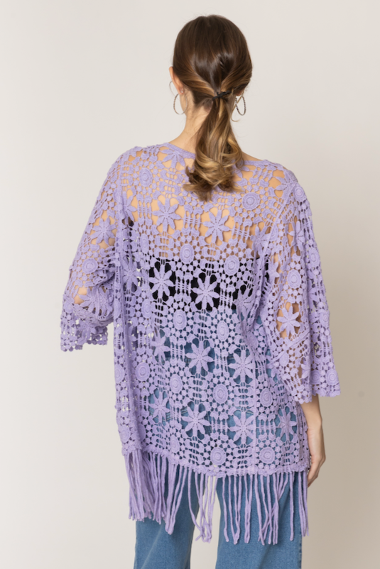 Floral Crochet Cardigan with Fringe