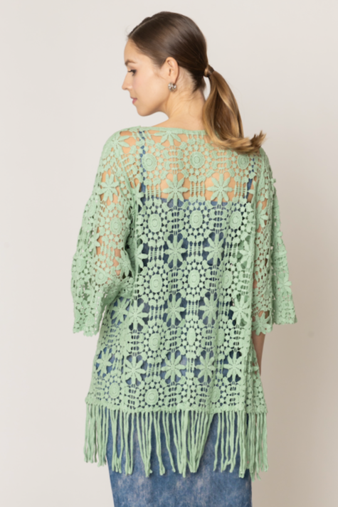 Floral Crochet Cardigan with Fringe