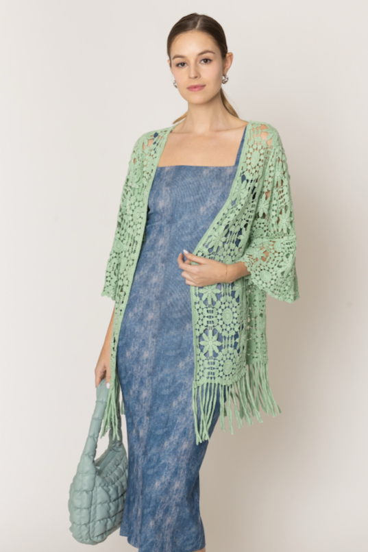Floral Crochet Cardigan with Fringe