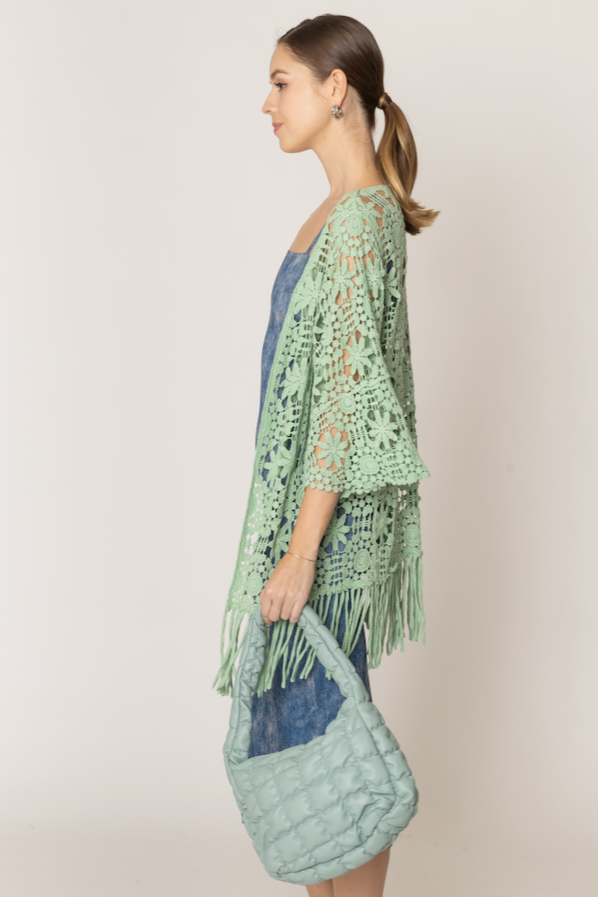 Floral Crochet Cardigan with Fringe