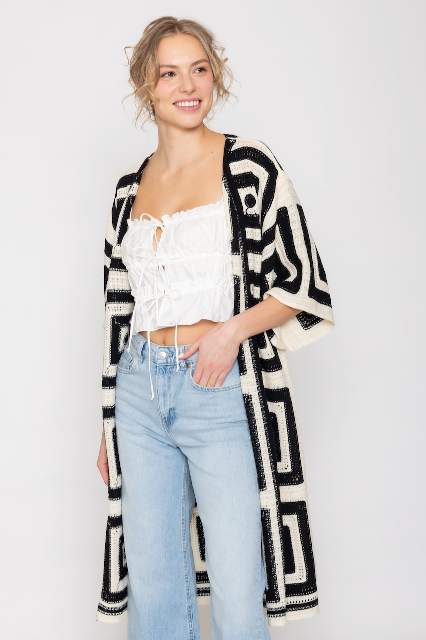 Square Pattern Crochet Cardigan