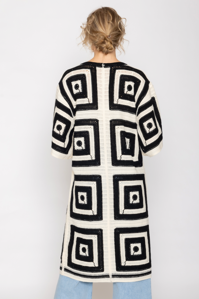 Square Pattern Crochet Cardigan