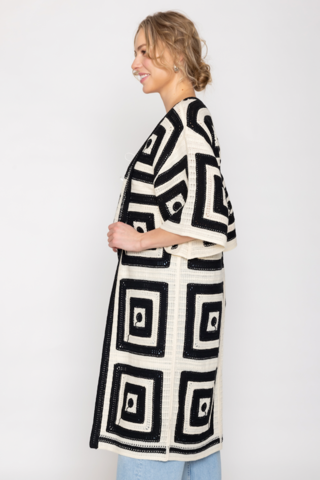 Square Pattern Crochet Cardigan