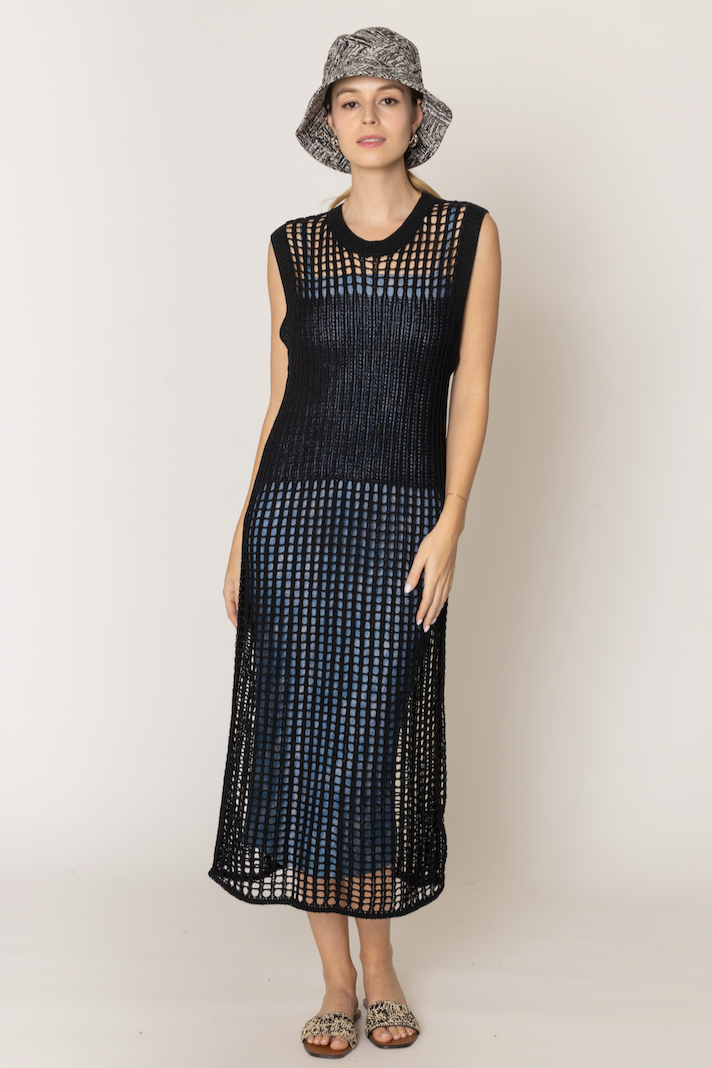 Chest Blocked Crochet Long Dress