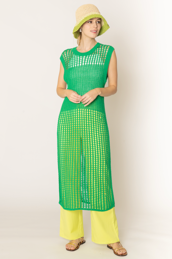 Chest Blocked Crochet Long Dress