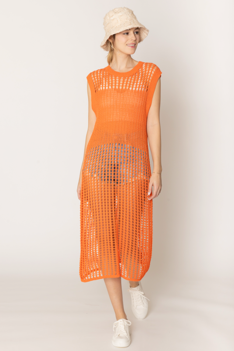 Chest Blocked Crochet Long Dress