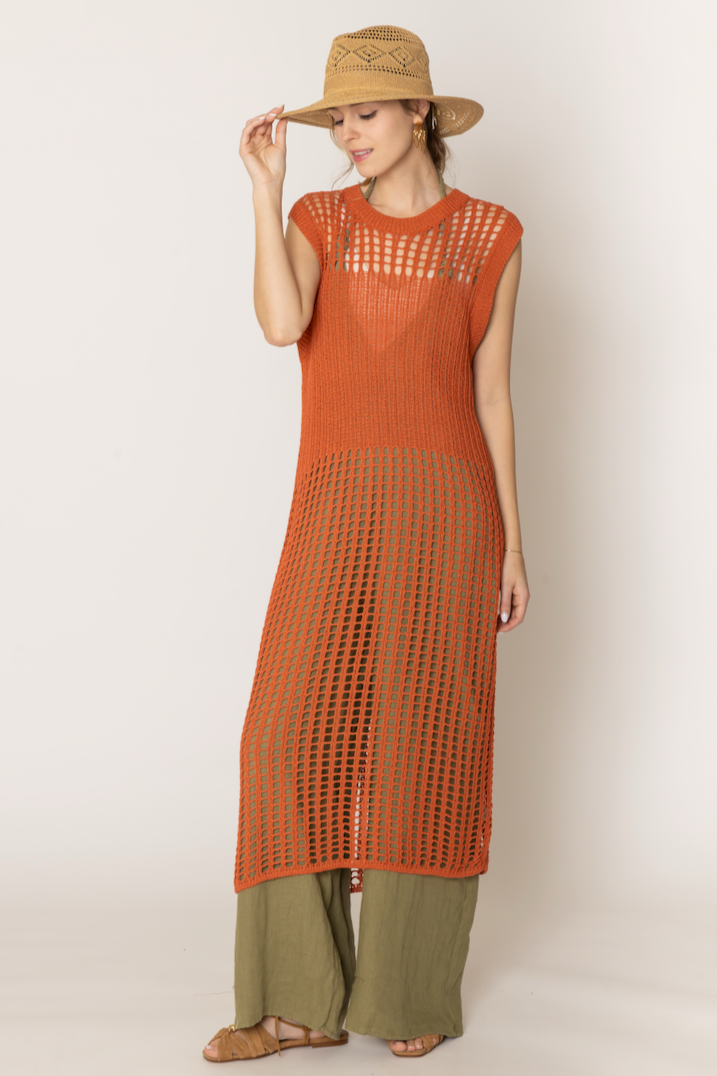 Chest Blocked Crochet Long Dress
