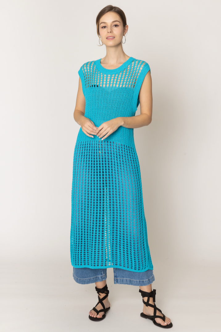 Chest Blocked Crochet Long Dress