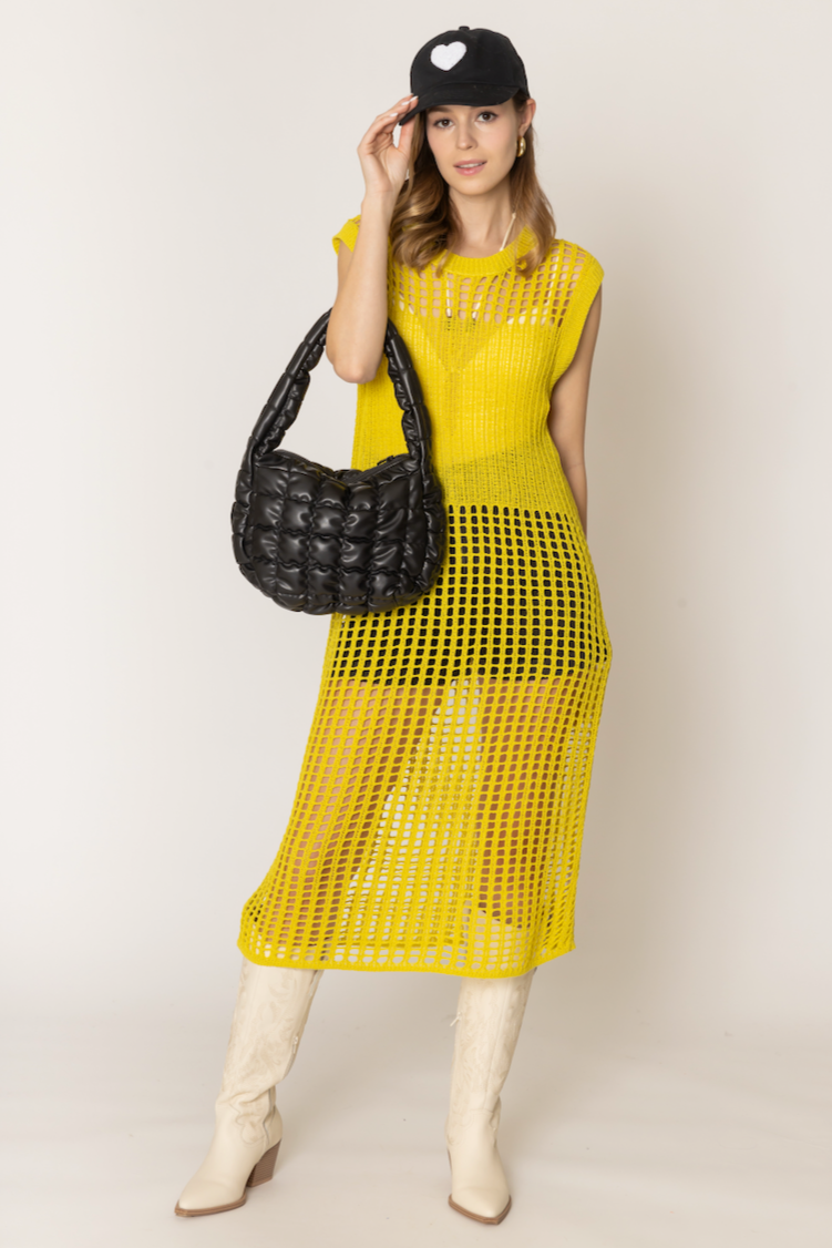 Chest Blocked Crochet Long Dress