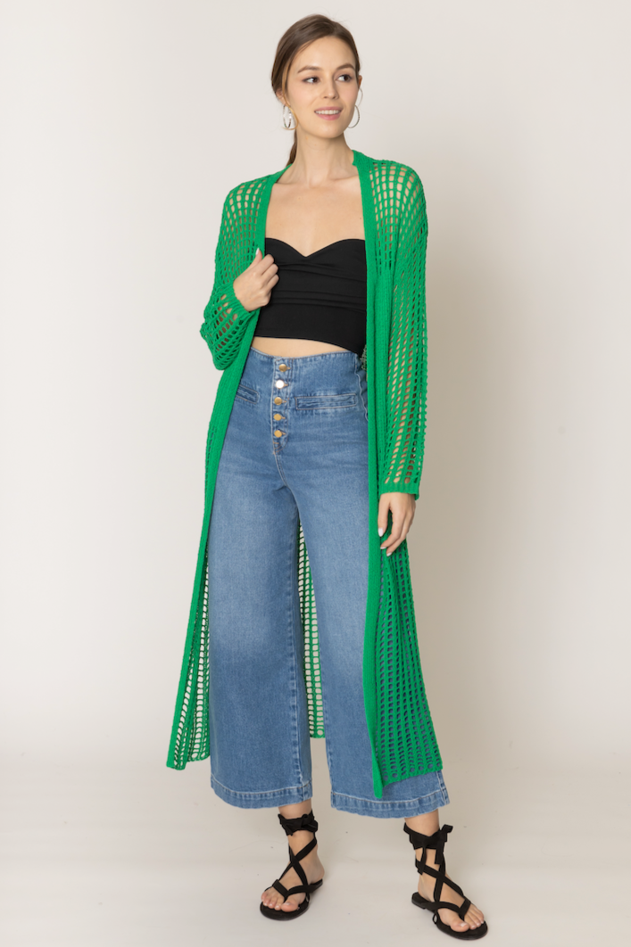 Chest Blocked Crochet Long Cardigan