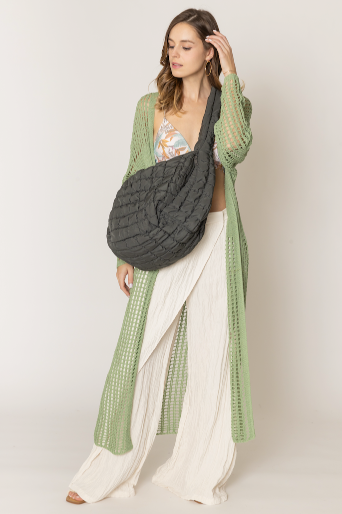 Chest Blocked Crochet Long Cardigan