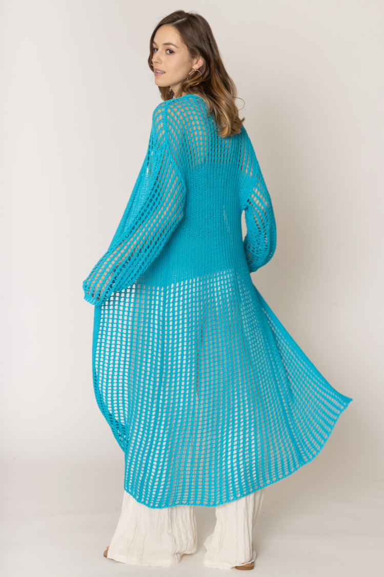 Chest Blocked Crochet Long Cardigan