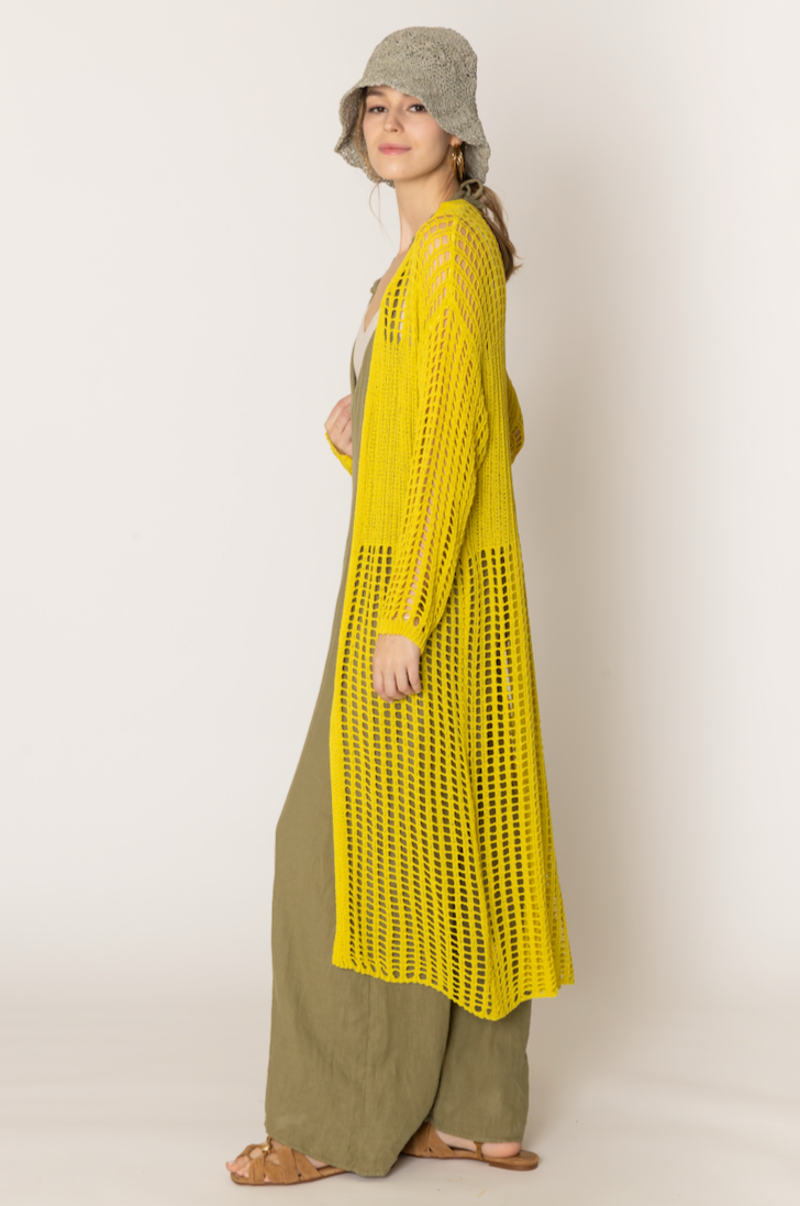 Chest Blocked Crochet Long Cardigan