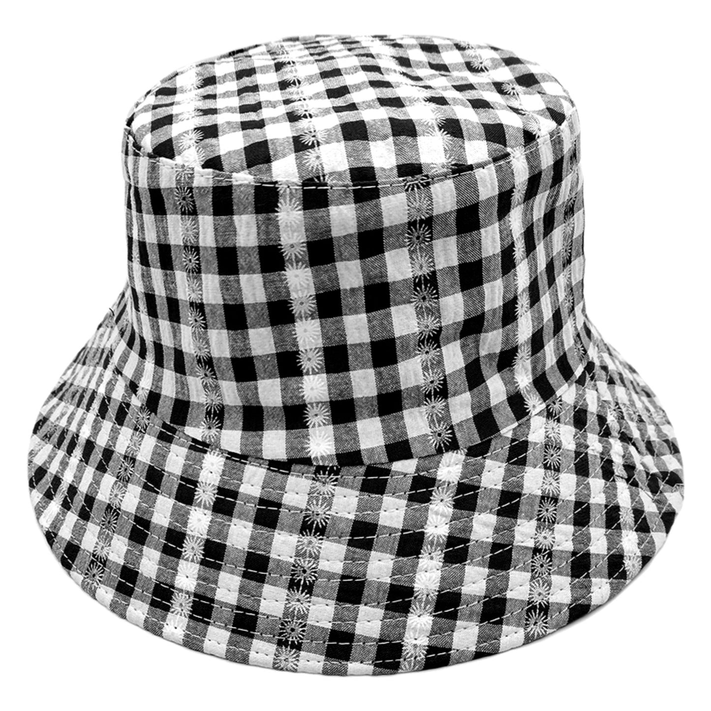 Flower Stripe Gingham Bucket Hat