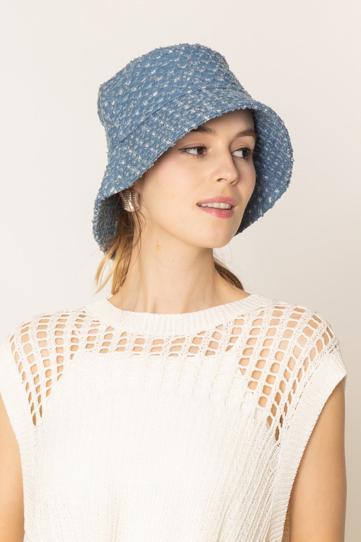 Stone Distressed Denim Bucket Hat