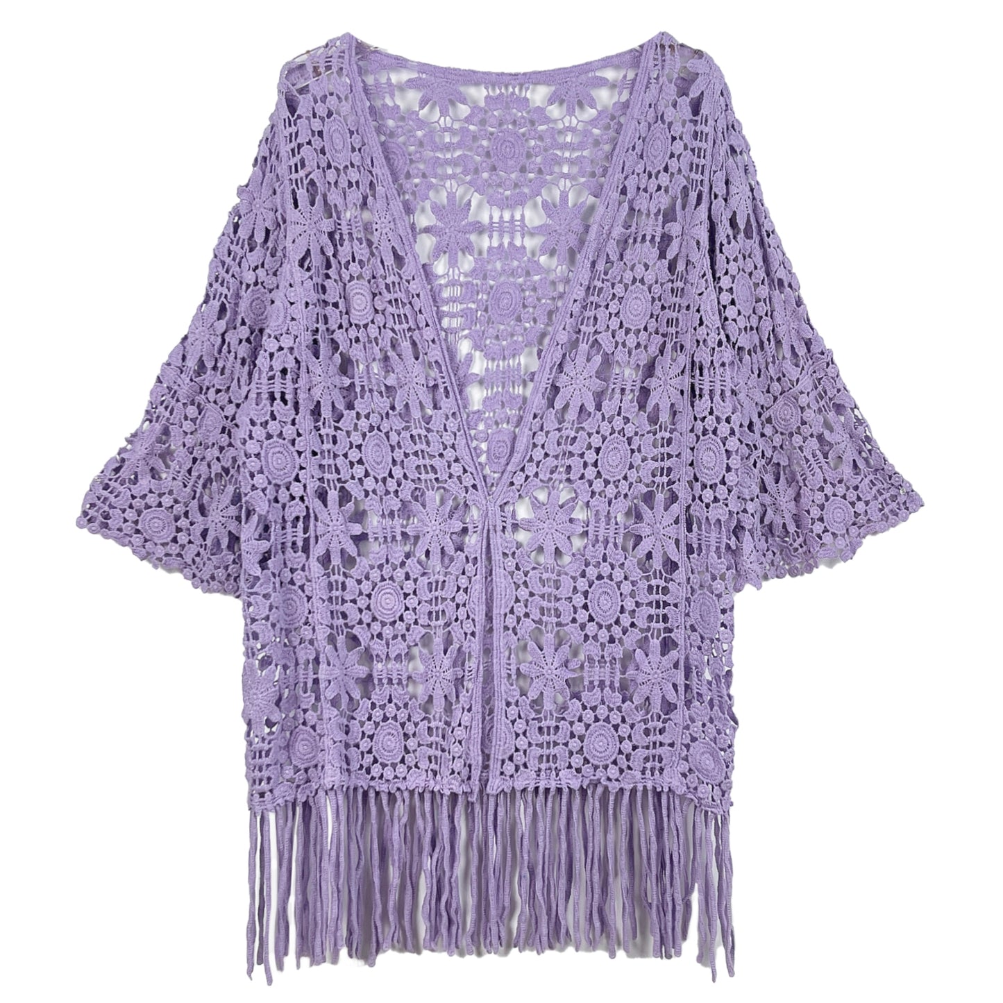 Floral Crochet Cardigan with Fringe