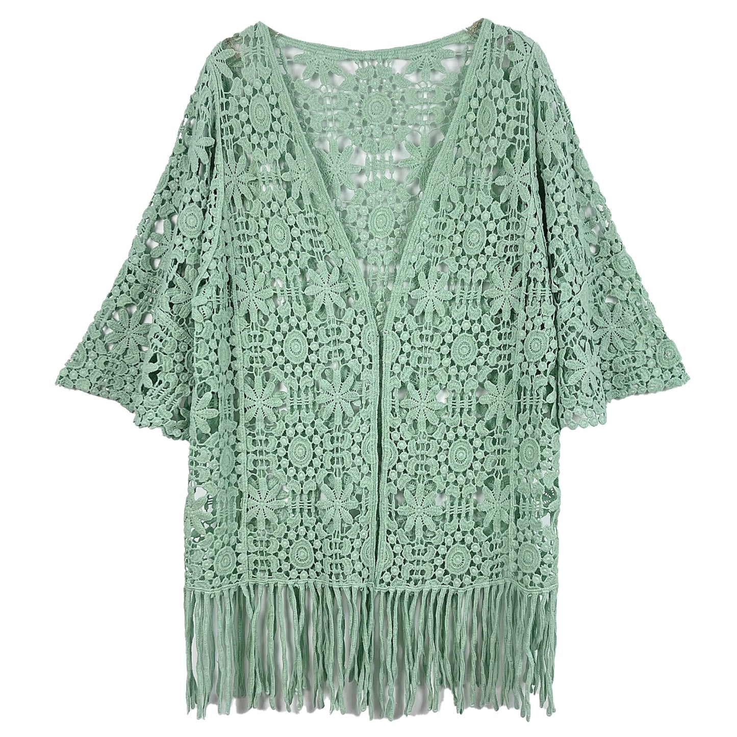 Floral Crochet Cardigan with Fringe