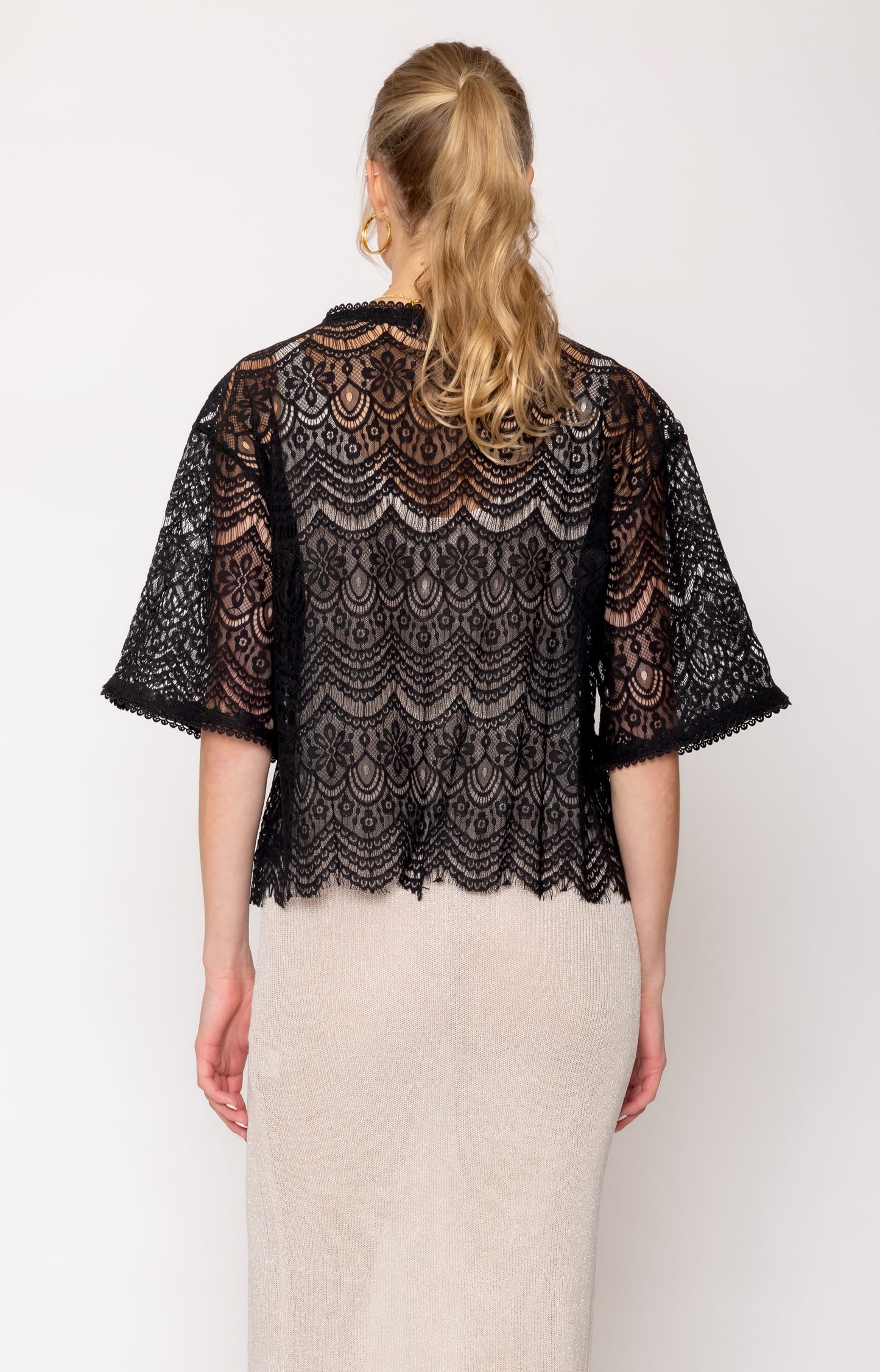 Lace Tie Front Short Cardigan