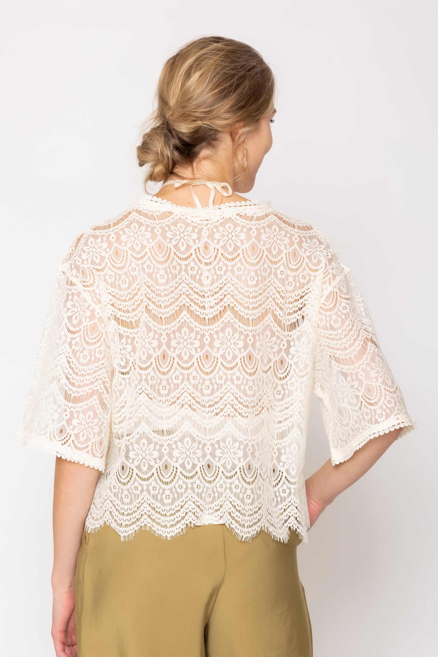 Lace Tie Front Short Cardigan