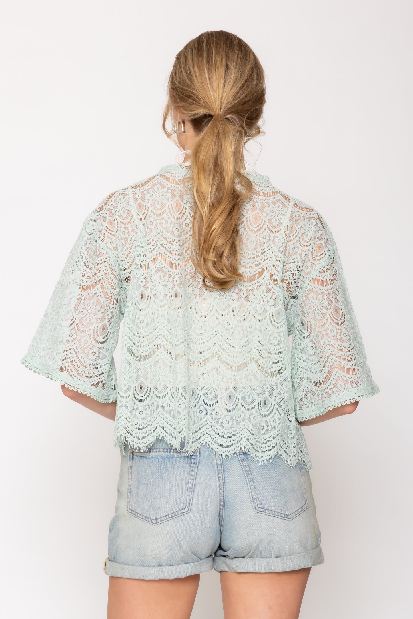 Lace Tie Front Short Cardigan