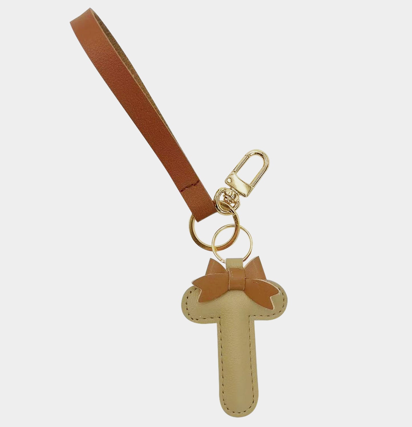 Faux Leather Bow Alphabet Key Chain - T
