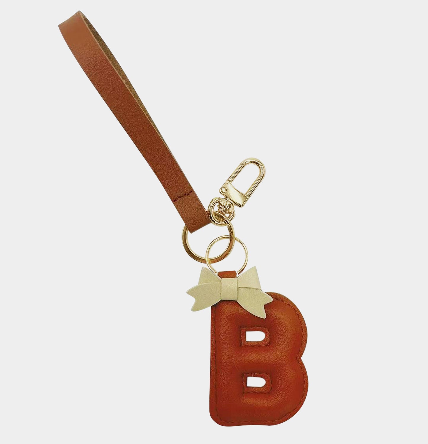 Faux Leather Bow Alphabet Key Chain - B