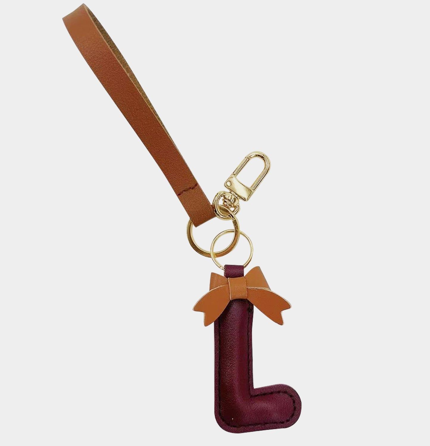 Faux Leather Bow Alphabet Key Chain - L