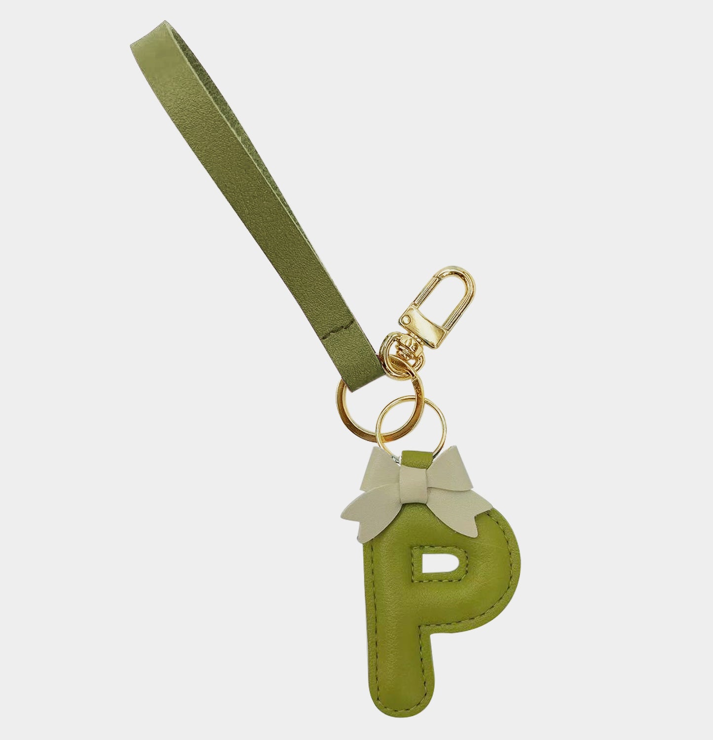 Faux Leather Bow Alphabet Key Chain - P