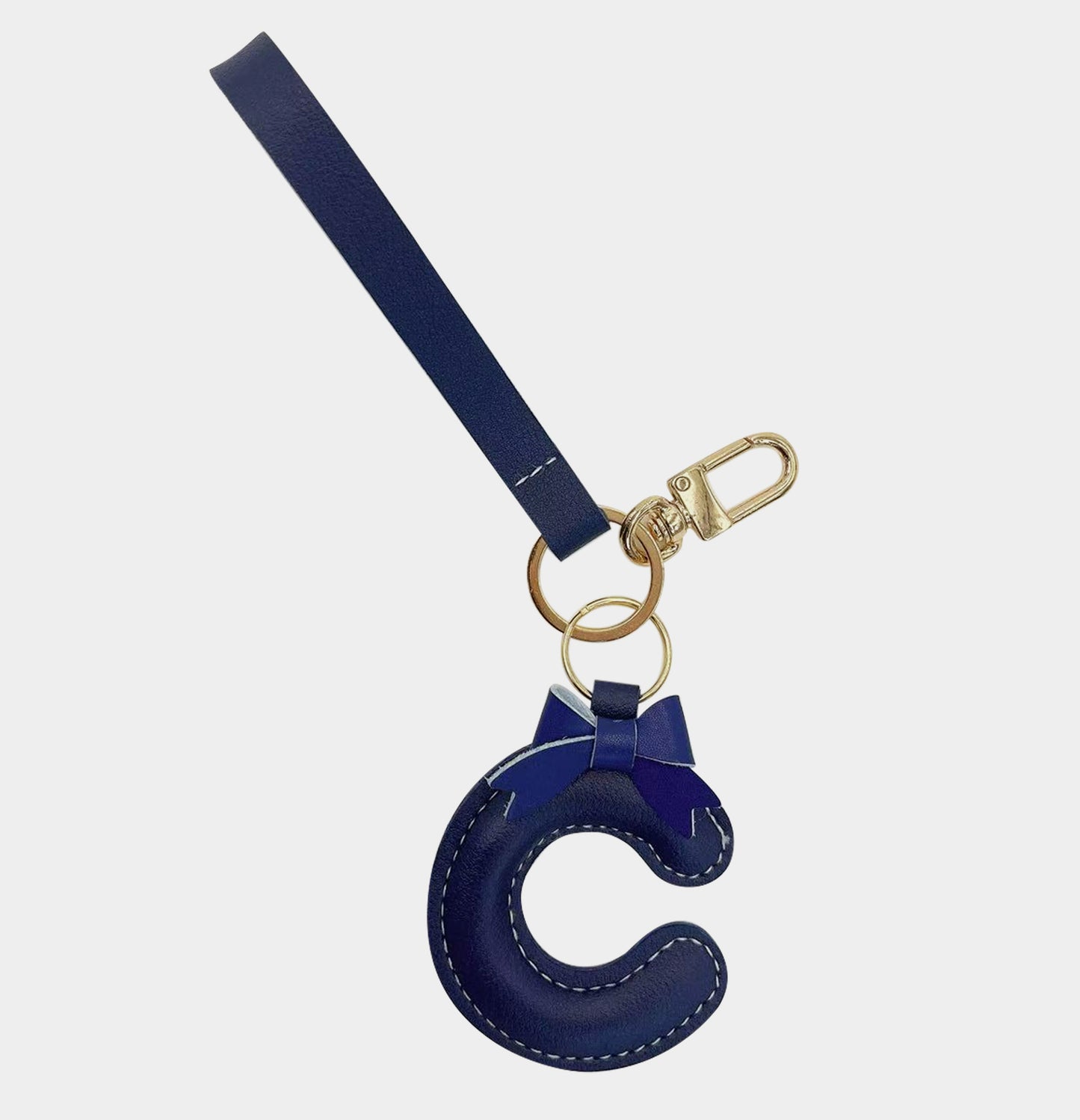Faux Leather Bow Alphabet Key Chain - C