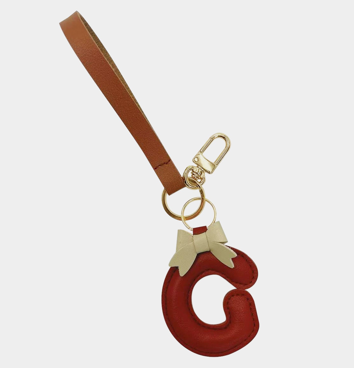 Faux Leather Bow Alphabet Key Chain - G