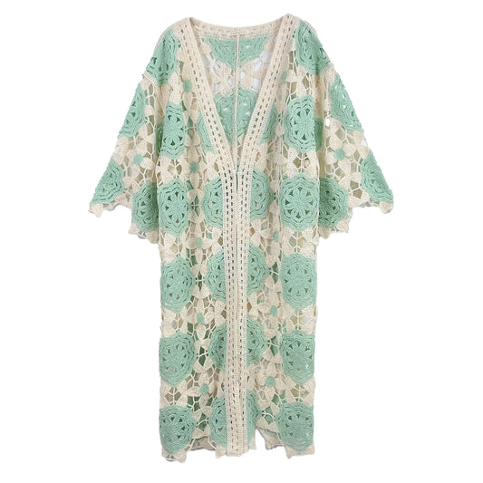 Flower Two Tone Crochet Cardigan