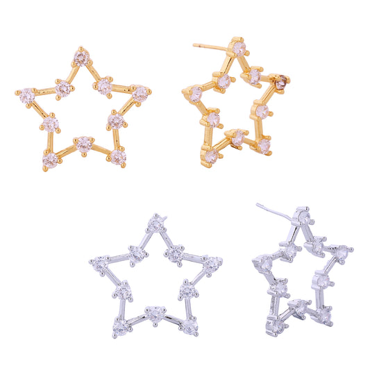 14K Gold/White Gold Dipped Open Star Post Earrings