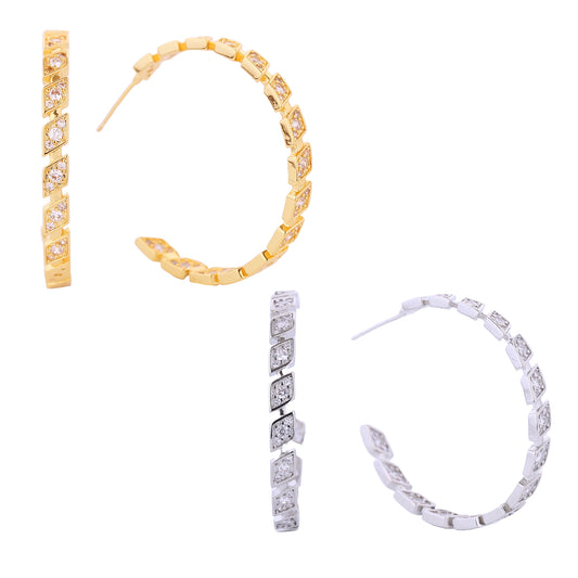 14K Gold/White Gold Dipped Rhombus Eternity Hoop Earrings
