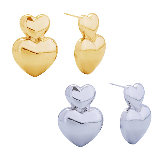 14K Gold/White Gold Dipped Closed Heart Drop Post Earrings